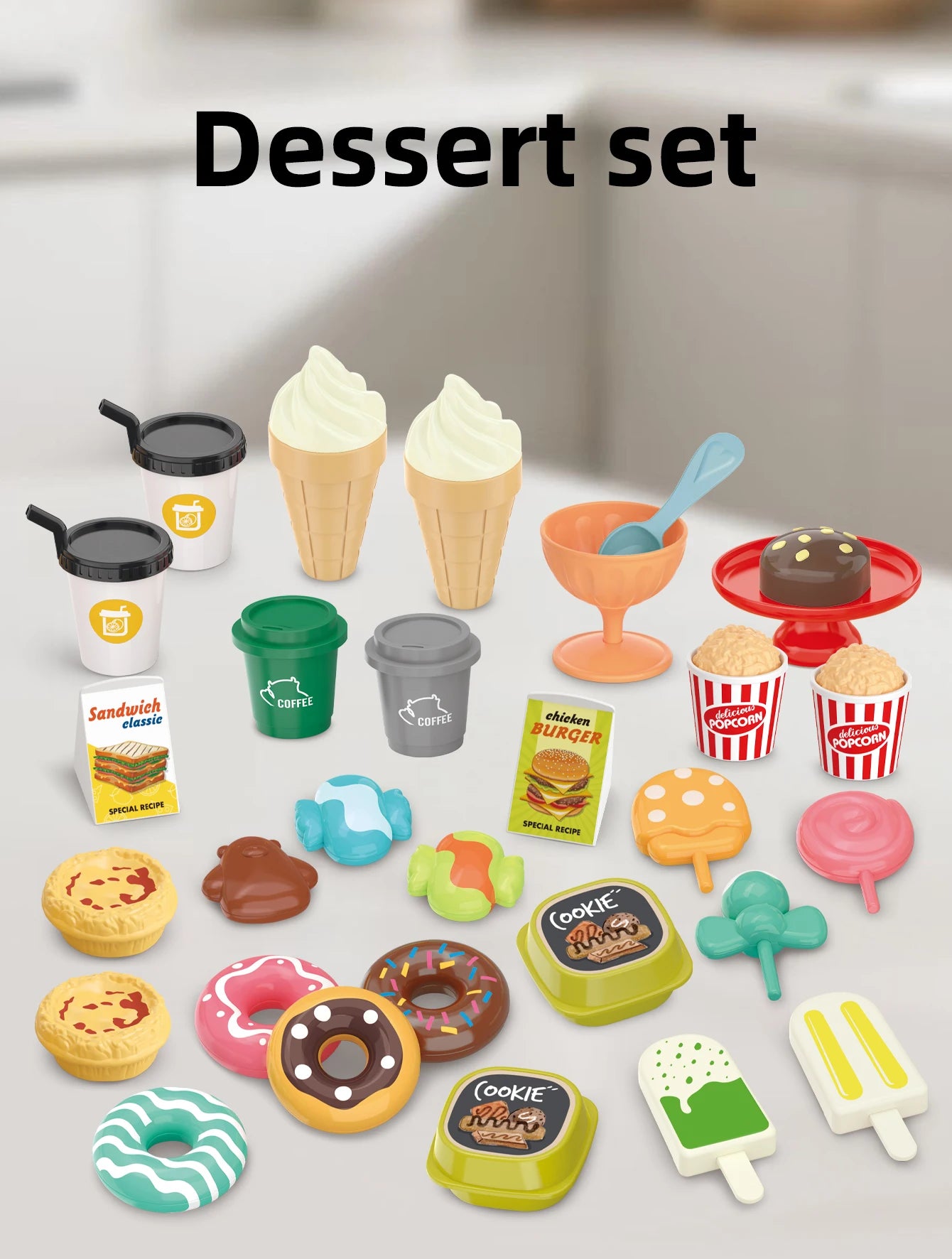 Children's toys: Pretend play, barbecue, fast food, pizza, sushi, afternoon tea, desserts, kitchen food, toy sets