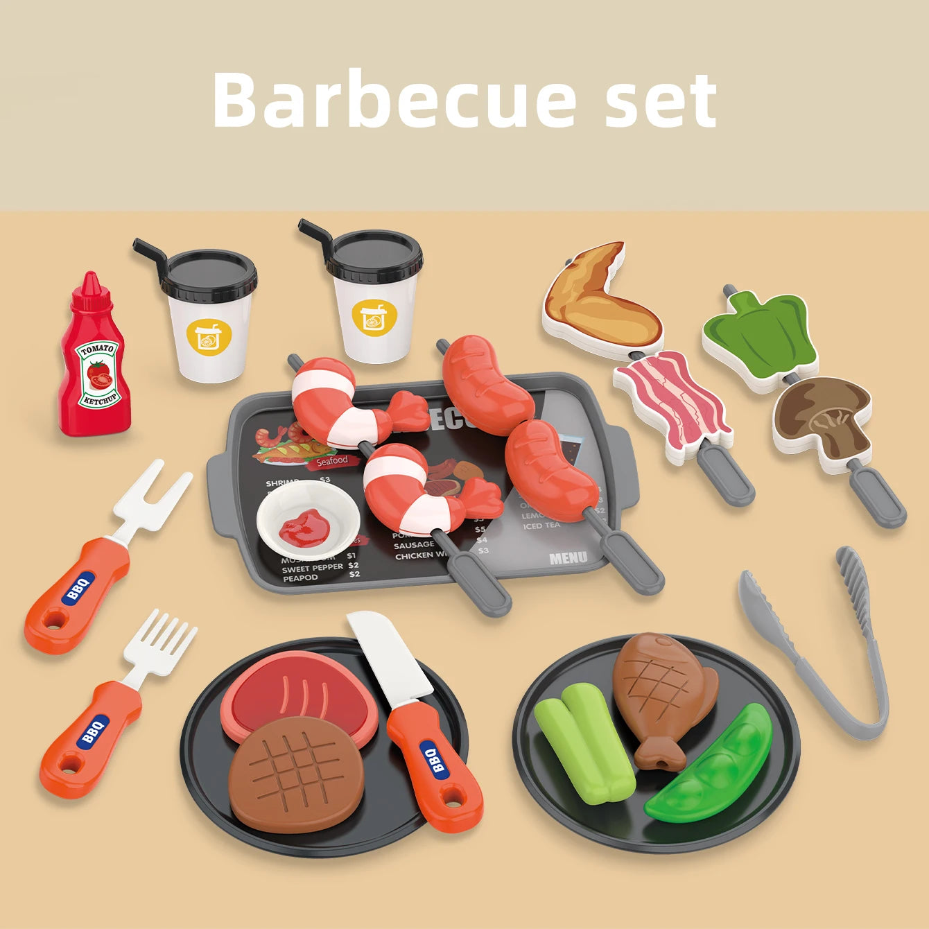 Children's toys: Pretend play, barbecue, fast food, pizza, sushi, afternoon tea, desserts, kitchen food, toy sets