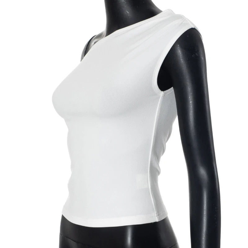 2025 Women'S Summer Ins Style New Shrink Pleated One-Shoulder Crop Top Backless Twist Tie Asymmetric T-Shirt Casual Top