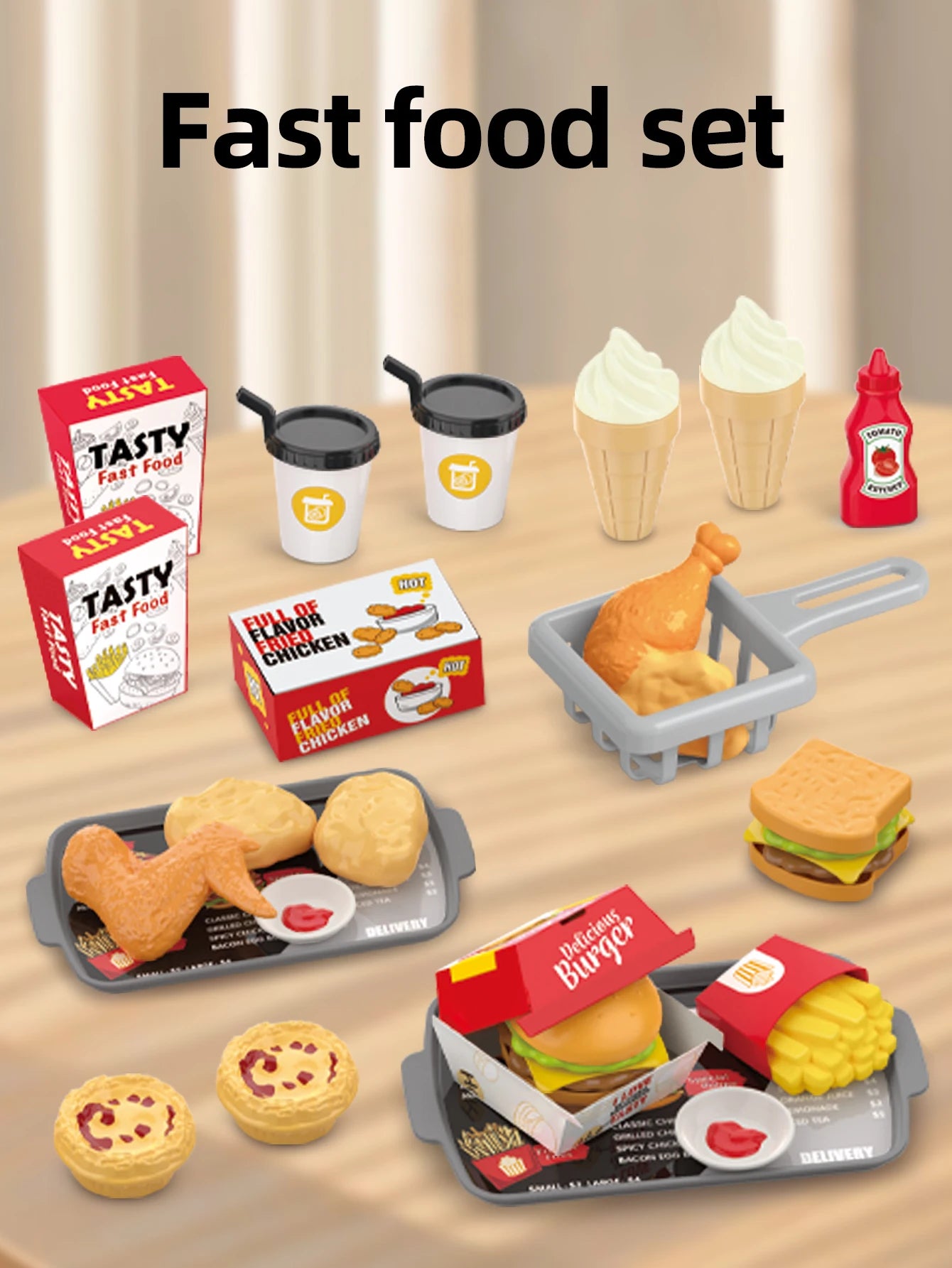Children's toys: Pretend play, barbecue, fast food, pizza, sushi, afternoon tea, desserts, kitchen food, toy sets